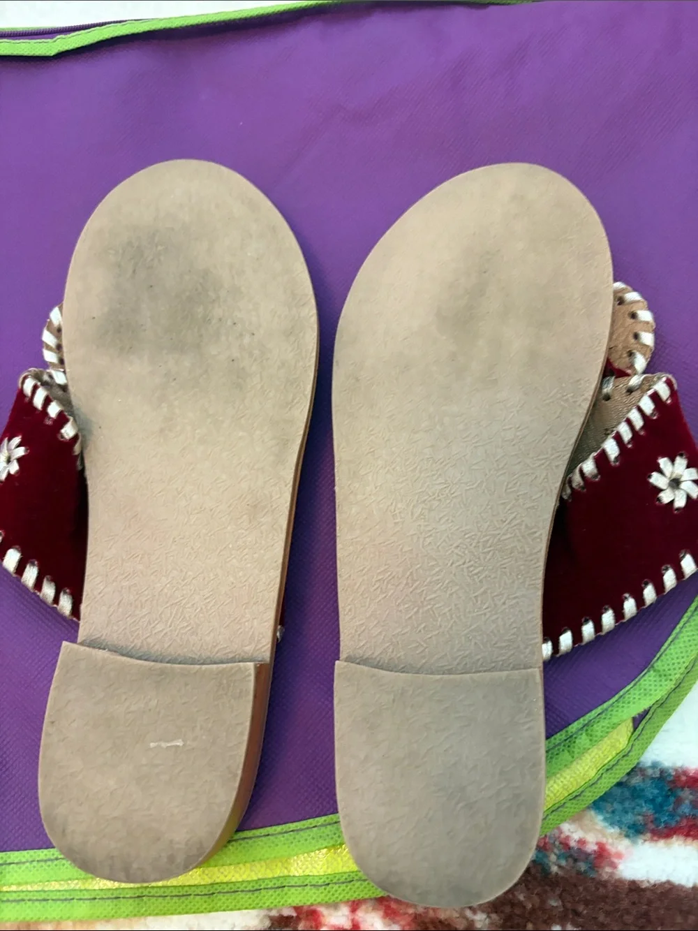 Jack Rogers kids Burgundy Velvet Flip Sandals with Silver Accents